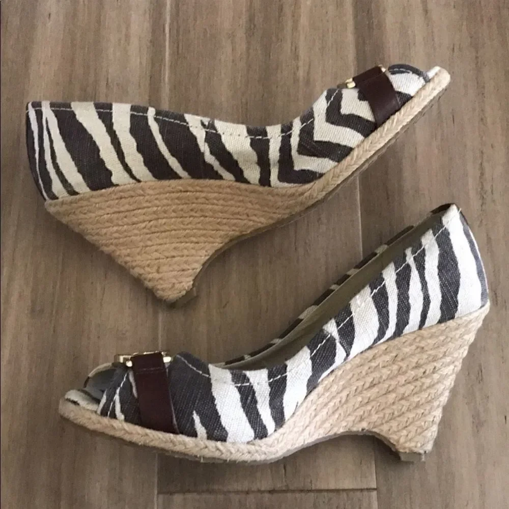 Michael Kors Safari Zebra Print Open Peep Toe Wedges Size 8.5